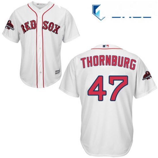 Youth Majestic Boston Red Sox 47 Tyler Thornburg Authentic White Home Cool Base 2018 World Series Ch