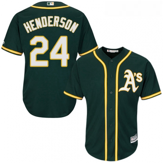 Youth Majestic Oakland Athletics 24 Rickey Henderson Authentic Green Alternate 1 Cool Base MLB Jerse