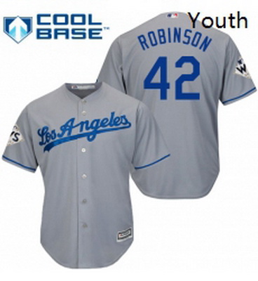 Youth Majestic Los Angeles Dodgers 42 Jackie Robinson Authentic Grey Road 2017 World Series Bound Co