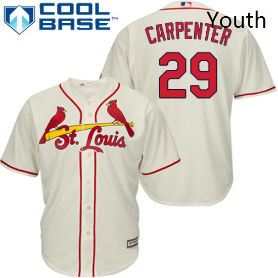 Youth Majestic St Louis Cardinals 29 Chris Carpenter Replica Cream Alternate Cool Base MLB Jersey