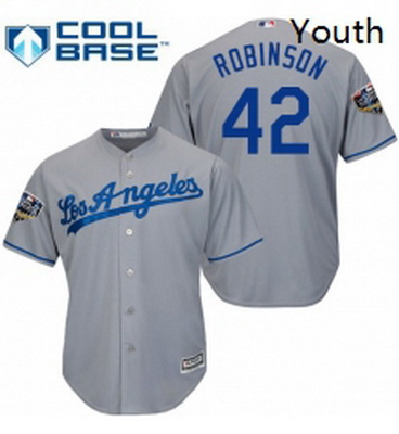 Youth Majestic Los Angeles Dodgers 42 Jackie Robinson Authentic Grey Road Cool Base 2018 World Serie