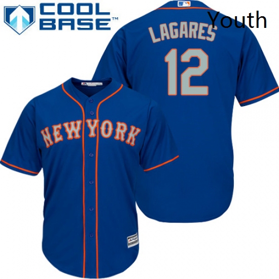 Youth Majestic New York Mets 12 Juan Lagares Authentic Royal Blue Alternate Road Cool Base MLB Jerse