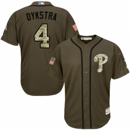 Youth Majestic Philadelphia Phillies 4 Lenny Dykstra Authentic Green Salute to Service MLB Jersey