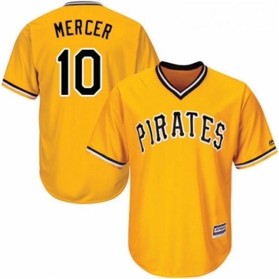 Youth Majestic Pittsburgh Pirates 10 Jordy Mercer Authentic Gold Alternate Cool Base MLB Jersey