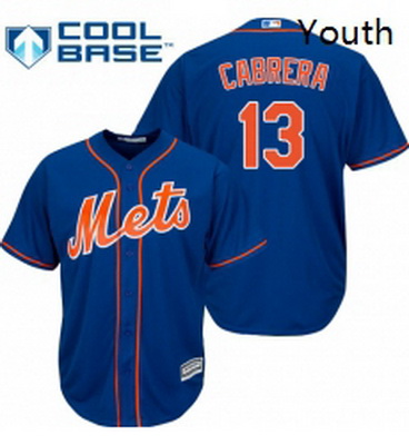 Youth Majestic New York Mets 13 Asdrubal Cabrera Authentic Royal Blue Alternate Home Cool Base MLB J