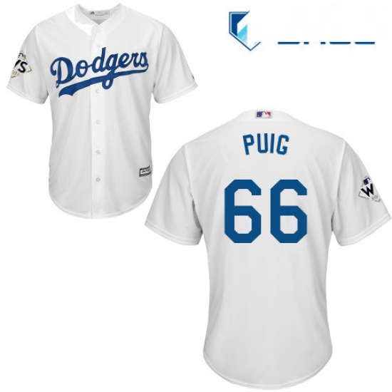 Youth Majestic Los Angeles Dodgers 66 Yasiel Puig Authentic White Home 2017 World Series Bound Cool 