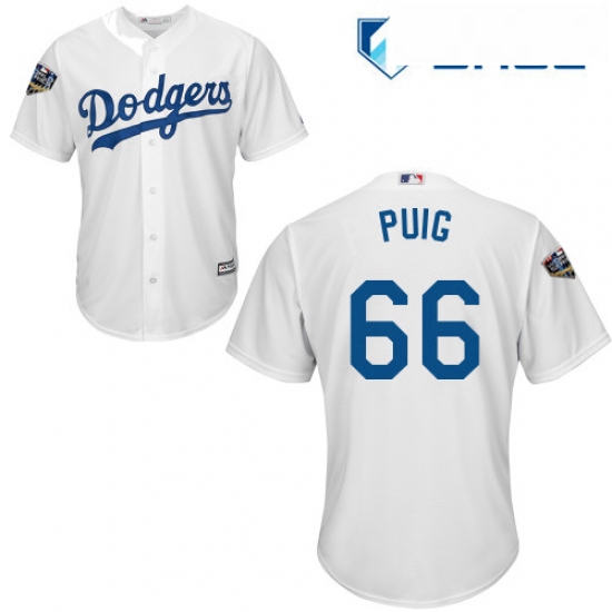 Youth Majestic Los Angeles Dodgers 66 Yasiel Puig Authentic White Home Cool Base 2018 World Series M