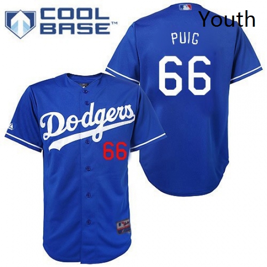 Youth Majestic Los Angeles Dodgers 66 Yasiel Puig Replica Royal Blue Cool Base MLB Jersey