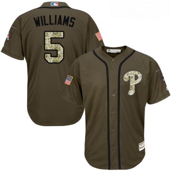 Youth Majestic Philadelphia Phillies 5 Nick Williams Replica Green Salute to Service MLB Jersey