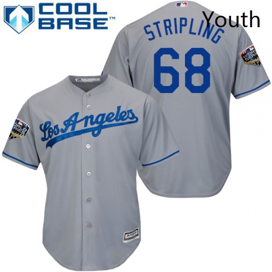 Youth Majestic Los Angeles Dodgers 68 Ross Stripling Authentic Grey Road Cool Base 2018 World Series