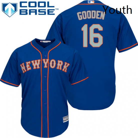 Youth Majestic New York Mets 16 Dwight Gooden Authentic Royal Blue Alternate Road Cool Base MLB Jers