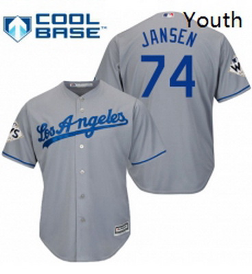 Youth Majestic Los Angeles Dodgers 74 Kenley Jansen Authentic Grey Road 2017 World Series Bound Cool