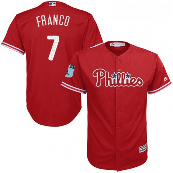 Youth Majestic Philadelphia Phillies 7 Maikel Franco Authentic Scarlet 2017 Spring Training Cool Bas