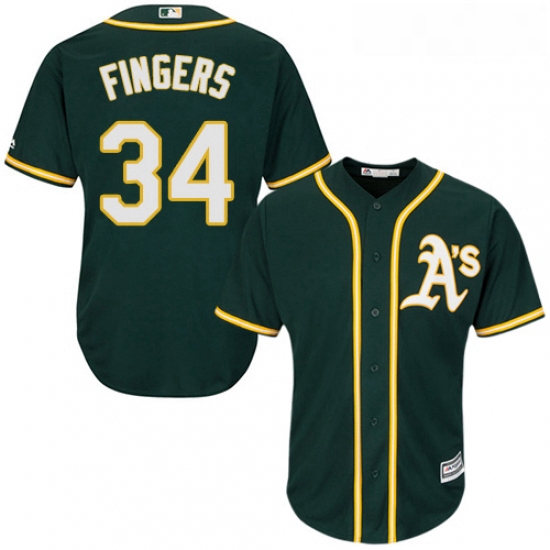 Youth Majestic Oakland Athletics 34 Rollie Fingers Replica Green Alternate 1 Cool Base MLB Jersey