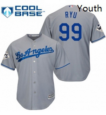 Youth Majestic Los Angeles Dodgers 99 Hyun Jin Ryu Authentic Grey Road 2017 World Series Bound Cool 