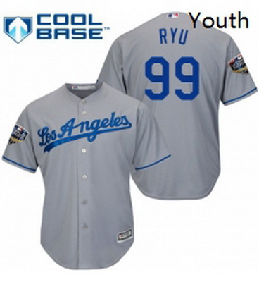 Youth Majestic Los Angeles Dodgers 99 Hyun Jin Ryu Authentic Grey Road Cool Base 2018 World Series M