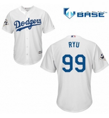 Youth Majestic Los Angeles Dodgers 99 Hyun Jin Ryu Authentic White Home 2017 World Series Bound Cool