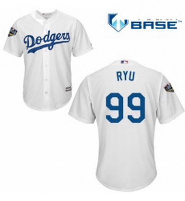 Youth Majestic Los Angeles Dodgers 99 Hyun Jin Ryu Authentic White Home Cool Base 2018 World Series 