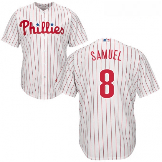 Youth Majestic Philadelphia Phillies 8 Juan Samuel Authentic WhiteRed Strip Home Cool Base MLB Jerse