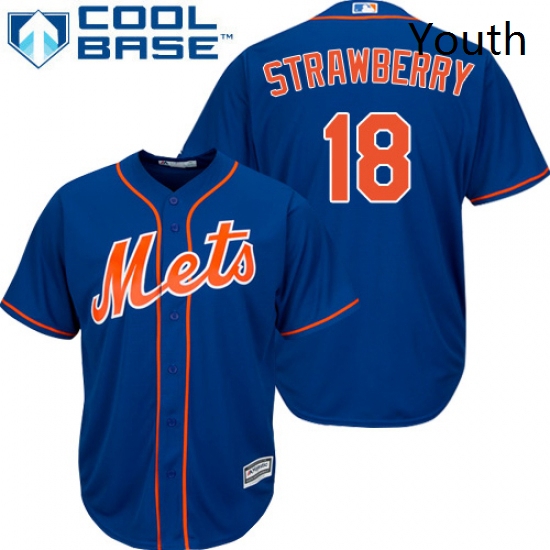 Youth Majestic New York Mets 18 Darryl Strawberry Authentic Royal Blue Alternate Home Cool Base MLB 