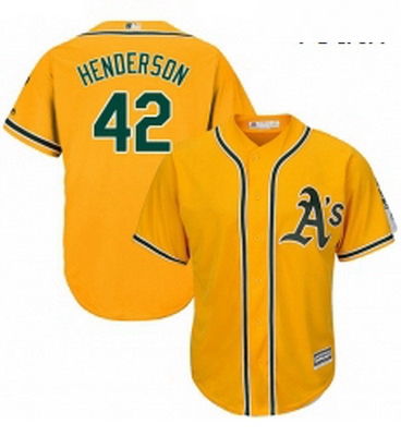 Youth Majestic Oakland Athletics 42 Dave Henderson Replica Gold Alternate 2 Cool Base MLB Jersey