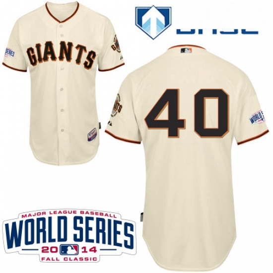 Youth Majestic San Francisco Giants 40 Madison Bumgarner Authentic Cream Home Cool Base 2014 World S