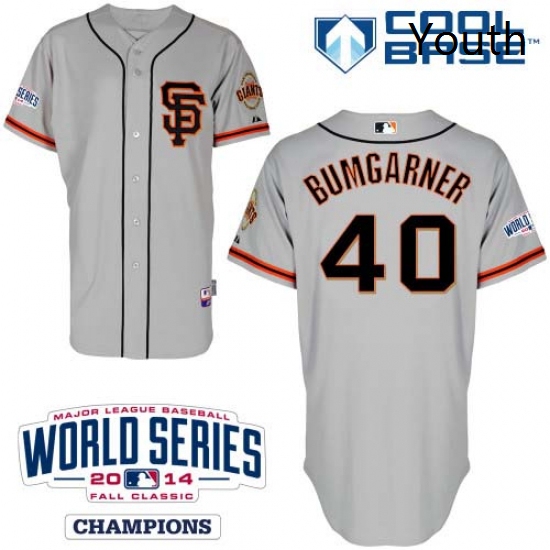 Youth Majestic San Francisco Giants 40 Madison Bumgarner Authentic Grey Road 2 Cool Base w2014 World