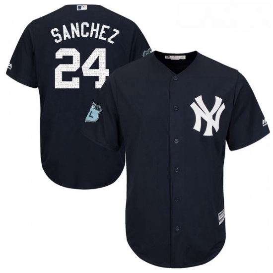 Youth Majestic New York Yankees 24 Gary Sanchez Authentic Navy Blue 2017 Spring Training Cool BaseML