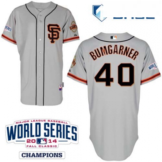 Youth Majestic San Francisco Giants 40 Madison Bumgarner Replica Grey Road 2 Cool Base w2014 World S