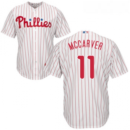 Youth Majestic Philadelphia Phillies 11 Tim McCarver Replica WhiteRed Strip Home Cool Base MLB Jerse