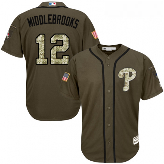 Youth Majestic Philadelphia Phillies 12 Will Middlebrooks Replica Green Salute to Service MLB Jersey