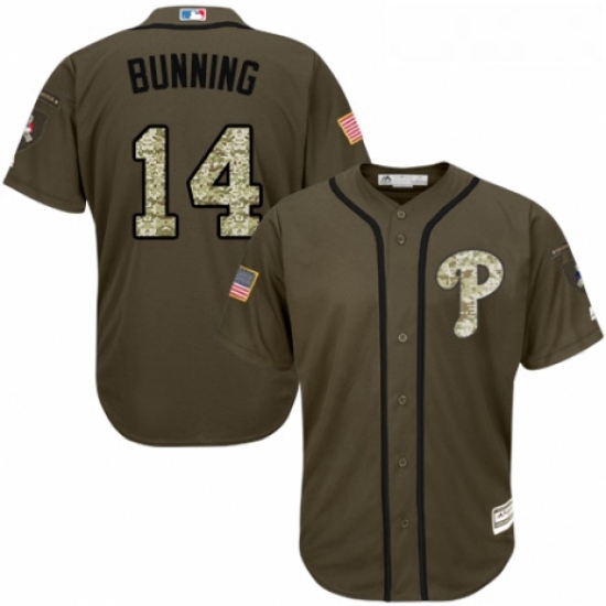 Youth Majestic Philadelphia Phillies 14 Jim Bunning Authentic Green Salute to Service MLB Jersey