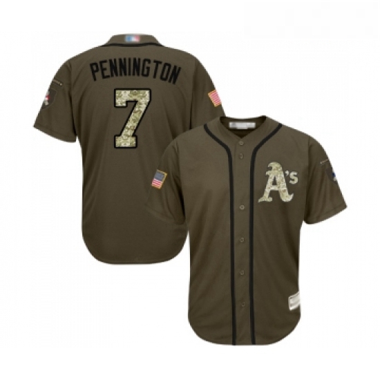 Youth Oakland Athletics 7 Cliff Pennington Authentic Green Salute to Service Baseball Jersey