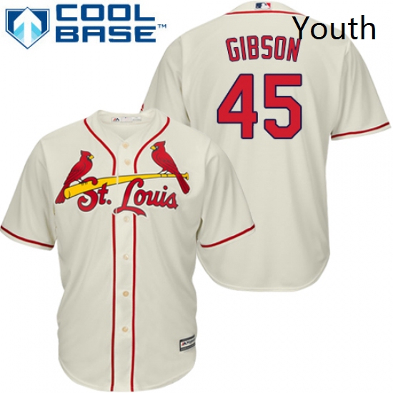 Youth Majestic St Louis Cardinals 45 Bob Gibson Authentic Cream 