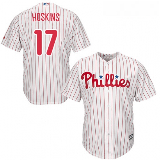 Youth Majestic Philadelphia Phillies 17 Rhys Hoskins Authentic WhiteRed Strip Home Cool Base MLB Jer