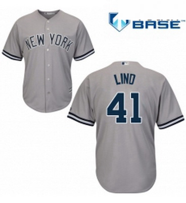 Youth Majestic New York Yankees 41 Adam Lind Authentic Grey Road MLB Jersey