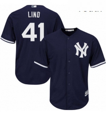 Youth Majestic New York Yankees 41 Adam Lind Authentic Navy Blue Alternate MLB Jersey