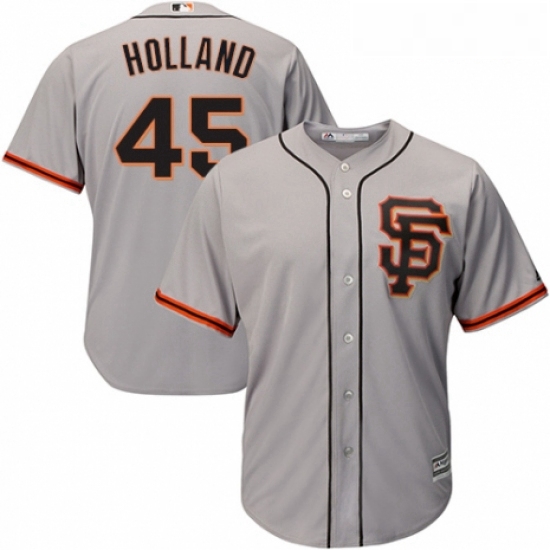 Youth Majestic San Francisco Giants 45 Derek Holland Authentic Grey Road 2 Cool Base MLB Jersey