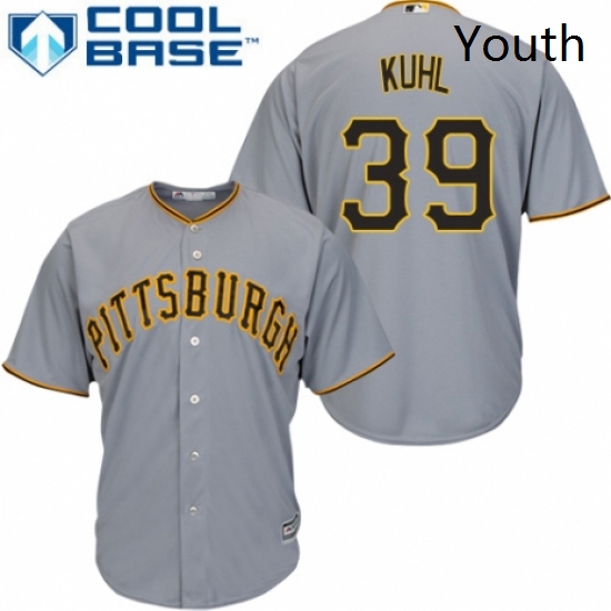 Youth Majestic Pittsburgh Pirates 39 Chad Kuhl Replica Grey Road Cool Base MLB Jersey