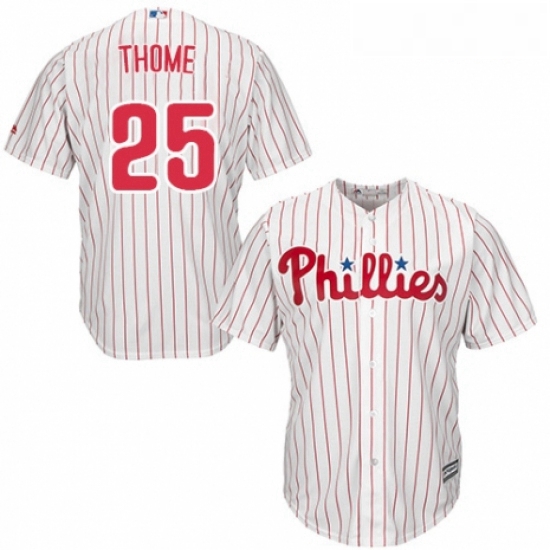 Youth Majestic Philadelphia Phillies 25 Jim Thome Replica WhiteRed Strip Home Cool Base MLB Jersey