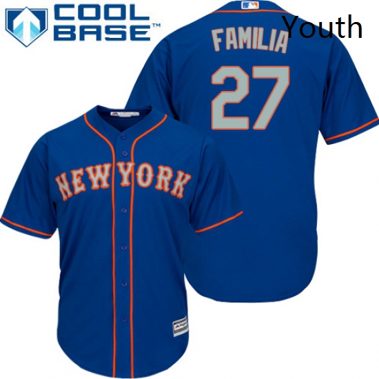 Youth Majestic New York Mets 27 Jeurys Familia Authentic Royal Blue Alternate Road Cool Base MLB Jer