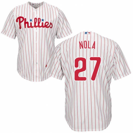 Youth Majestic Philadelphia Phillies 27 Aaron Nola Authentic WhiteRed Strip Home Cool Base MLB Jerse