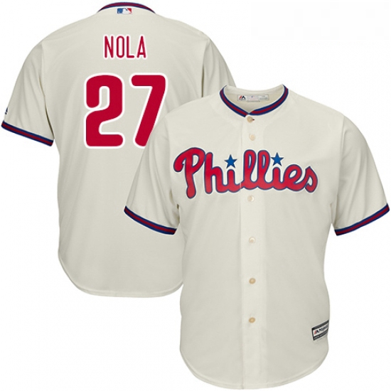 Youth Majestic Philadelphia Phillies 27 Aaron Nola Replica Cream Alternate Cool Base MLB Jersey