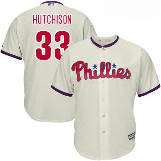 Youth Majestic Philadelphia Phillies 33 Drew Hutchison Authentic Cream Alternate Cool Base MLB Jerse