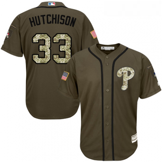 Youth Majestic Philadelphia Phillies 33 Drew Hutchison Authentic Green Salute to Service MLB Jersey