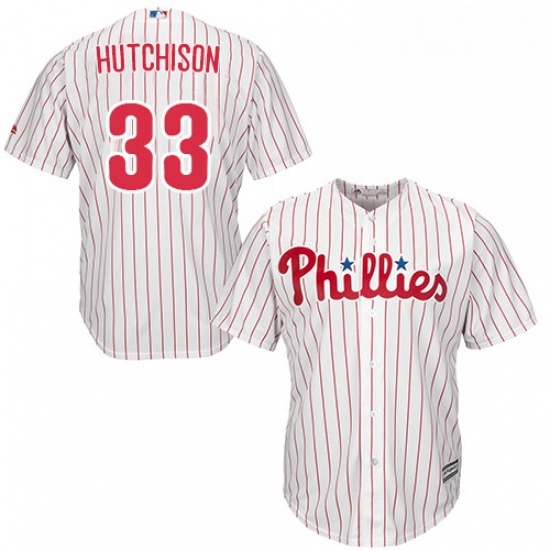 Youth Majestic Philadelphia Phillies 33 Drew Hutchison Authentic WhiteRed Strip Home Cool Base MLB J