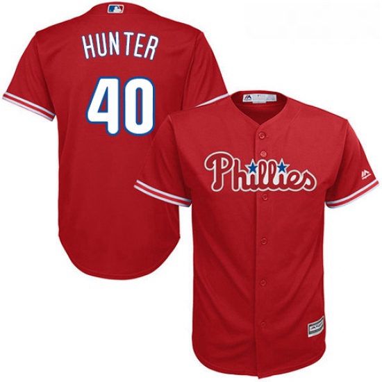 Youth Majestic Philadelphia Phillies 40 Tommy Hunter Authentic Red Alternate Cool Base MLB Jersey