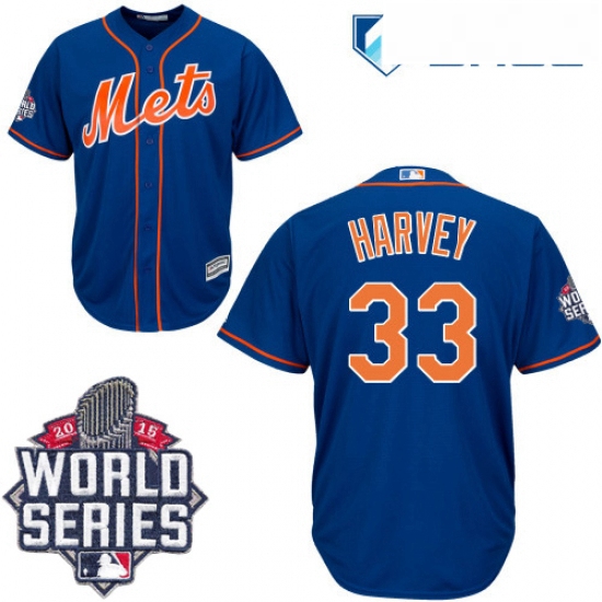 Youth Majestic New York Mets 33 Matt Harvey Authentic Royal Blue Alternate Home Cool Base 2015 World