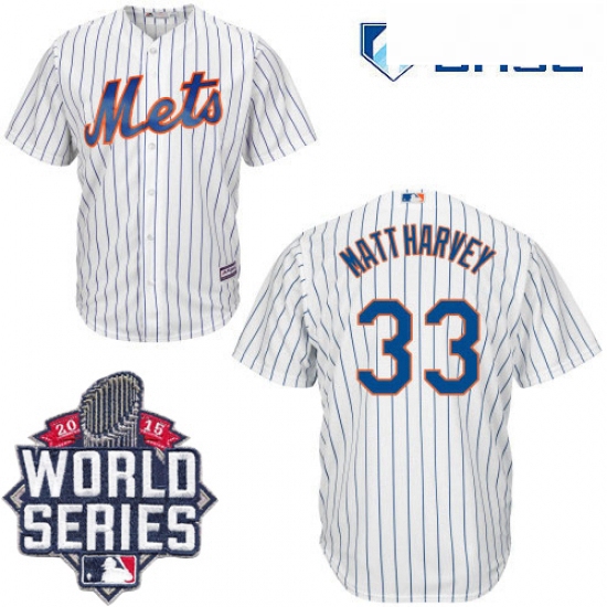 Youth Majestic New York Mets 33 Matt Harvey Replica White Home Cool Base 2015 World Series MLB Jerse