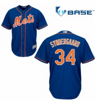 Youth Majestic New York Mets 34 Noah Syndergaard Authentic Royal Blue Alternate Home Cool Base MLB J